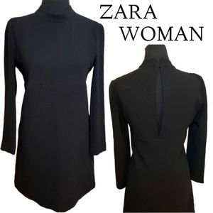Zara Woman Long Sleeve Black Dress Back Keyhole Opening Women’s Size Medium